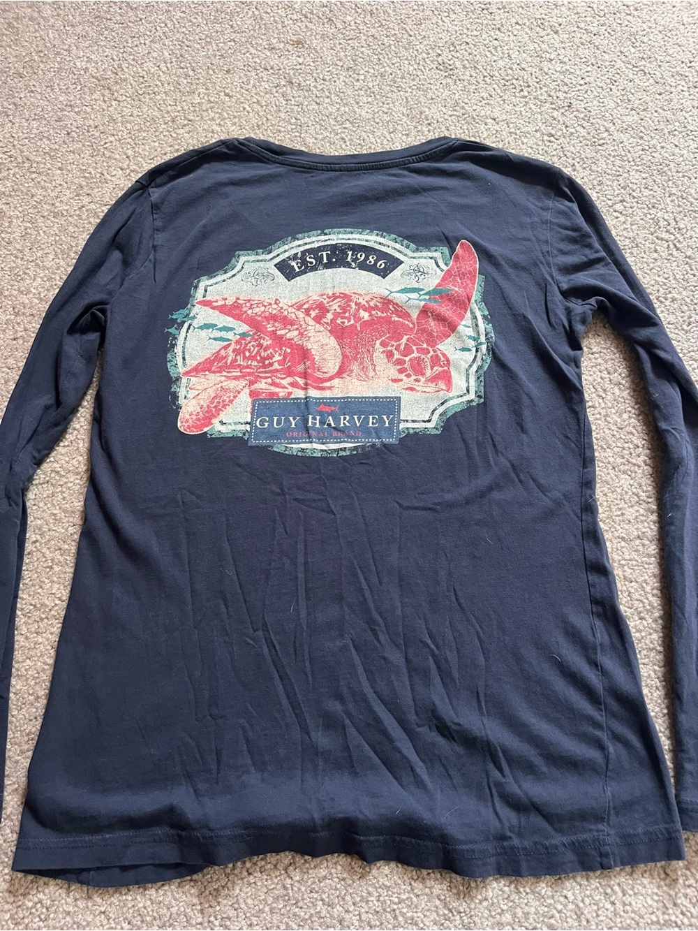 Guy Harvey Navy Long Sleeve Tee with Coral Sea Turtle Print